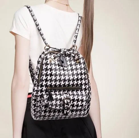 Black White Houndstooth Checkers Gothic Punk Rock Backpack