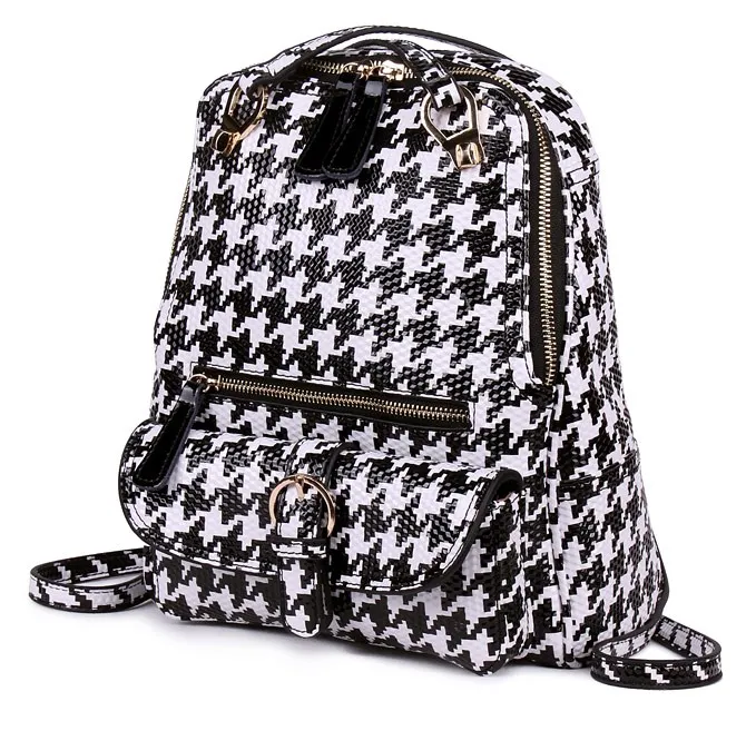 Black White Houndstooth Checkers Gothic Punk Rock Backpack