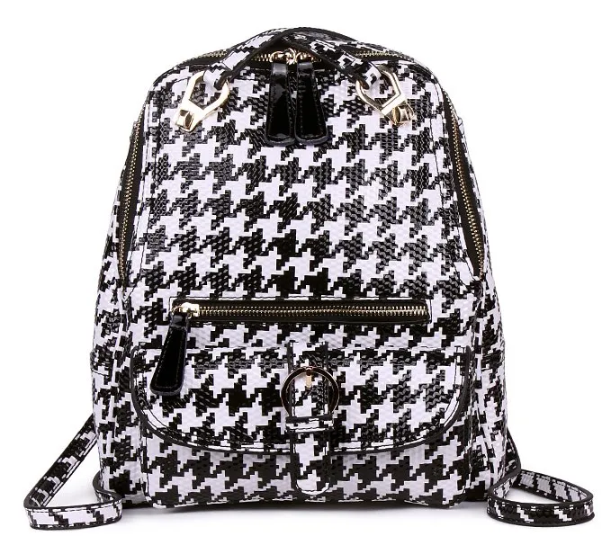 Black White Houndstooth Checkers Gothic Punk Rock Backpack