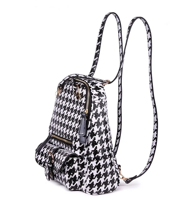 Black White Houndstooth Checkers Gothic Punk Rock Backpack