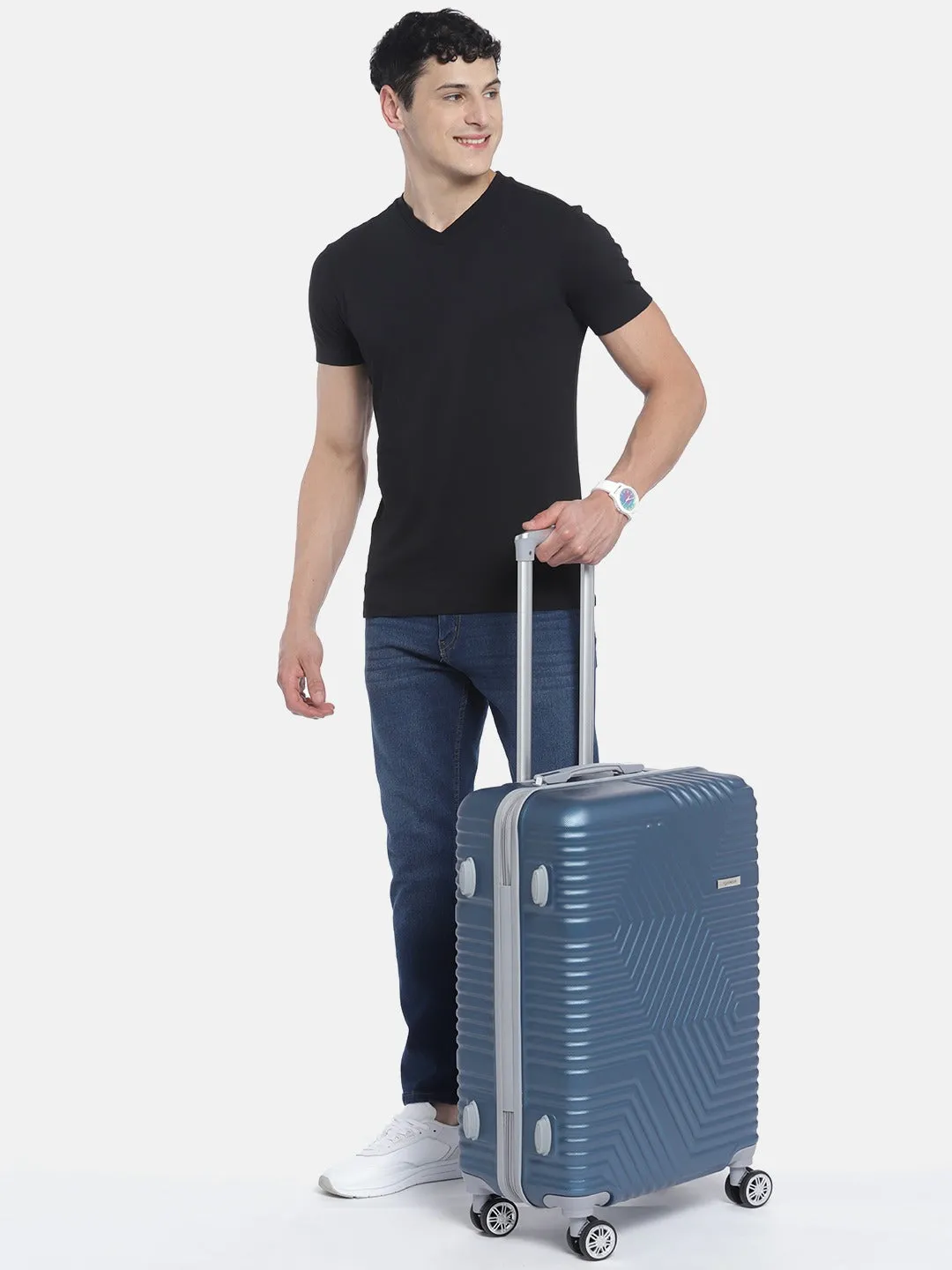 Blue-Toned Textured Hard-Sided Trolley Suitcase