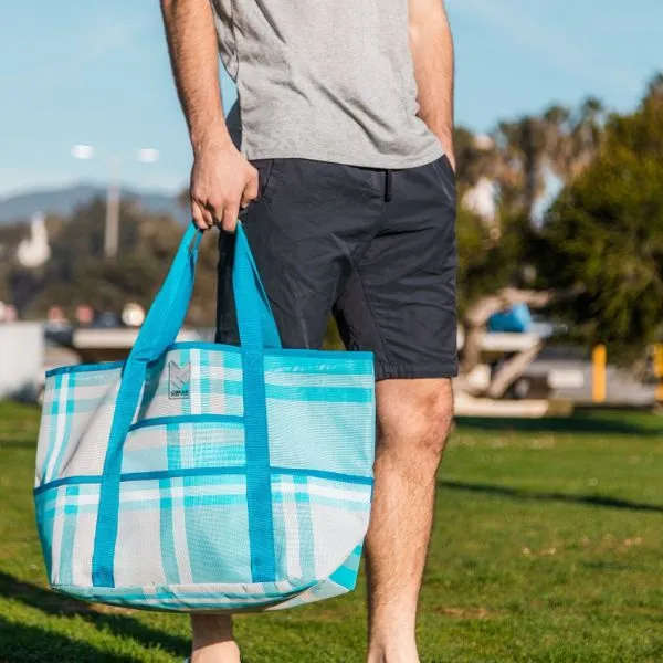 CGEAR - Plaid Multi Pocket Sand-Free Tote (Blue Plaid)