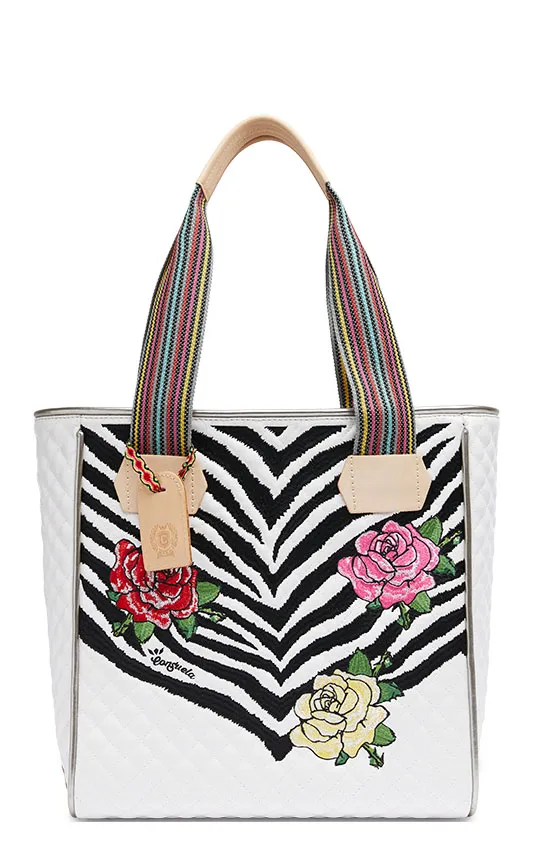 Consuela Michelle White with Rose Embroidery Classic Tote