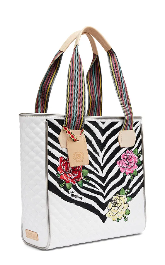 Consuela Michelle White with Rose Embroidery Classic Tote