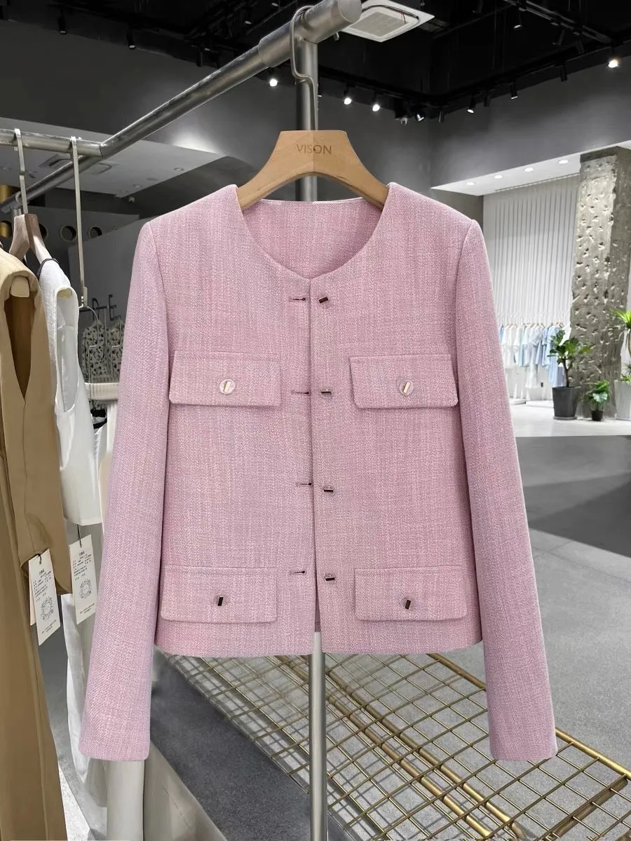 Coral pink small fragrance suit women's jacket 2023 new light luxury spring and autumn Korean style celebrity trendy top suit