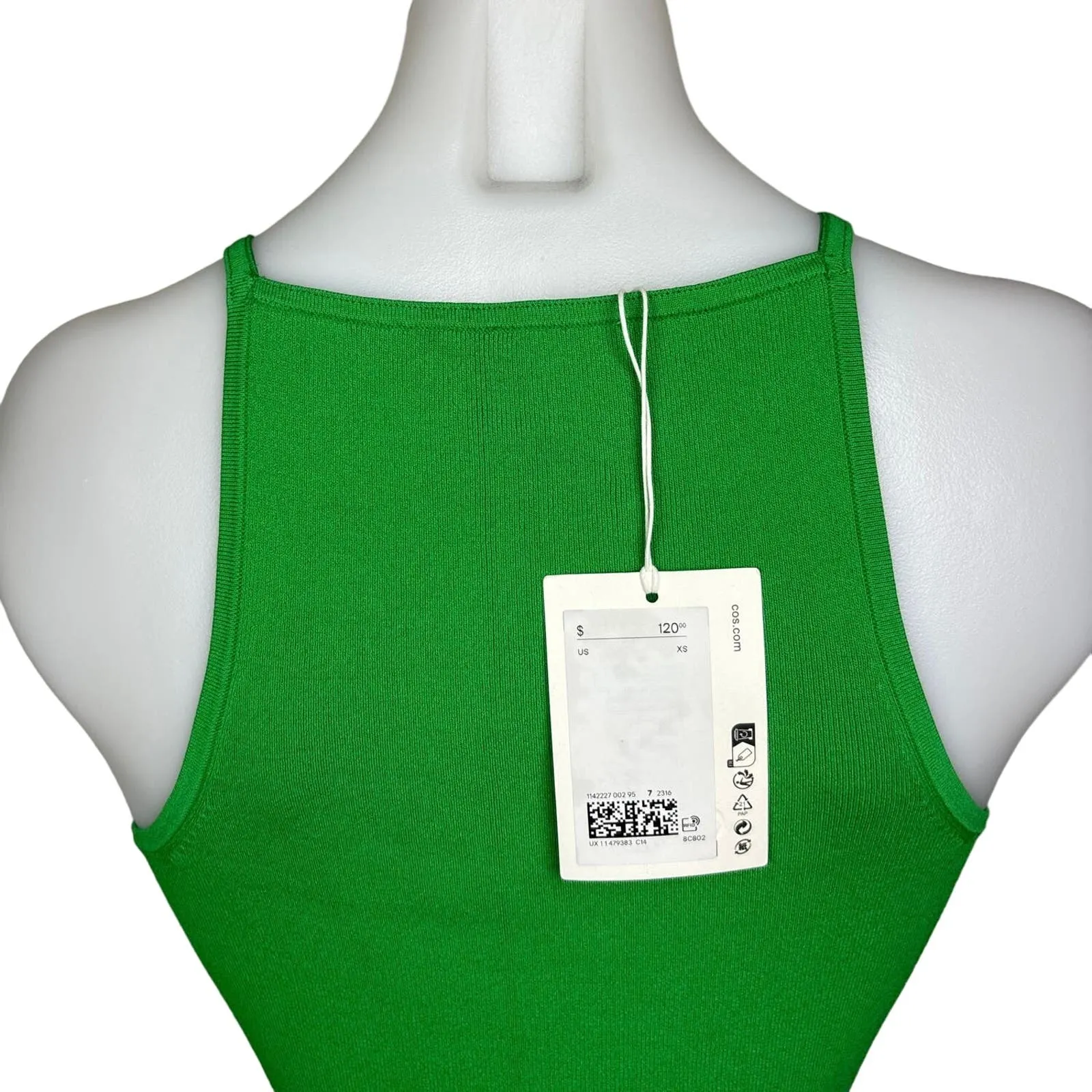 COS NWT $120 Green Sleeveless High Neck Pullover Stretch Mini Bodycon Dress Size XS