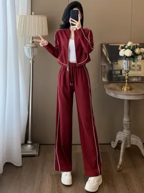 European Station Casual Sports Suit Women's 2024 Autumn Small Short Jacket Top Wide Leg Pants Two-piece Set