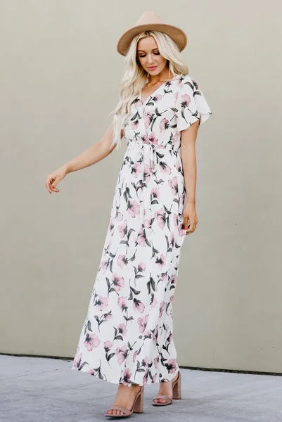 Faux Wrap Maxi Dress: Ivory Floral