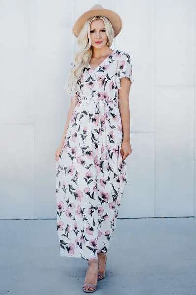 Faux Wrap Maxi Dress: Ivory Floral