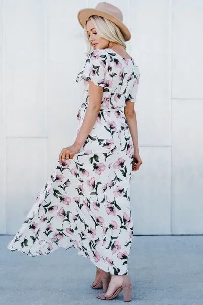 Faux Wrap Maxi Dress: Ivory Floral