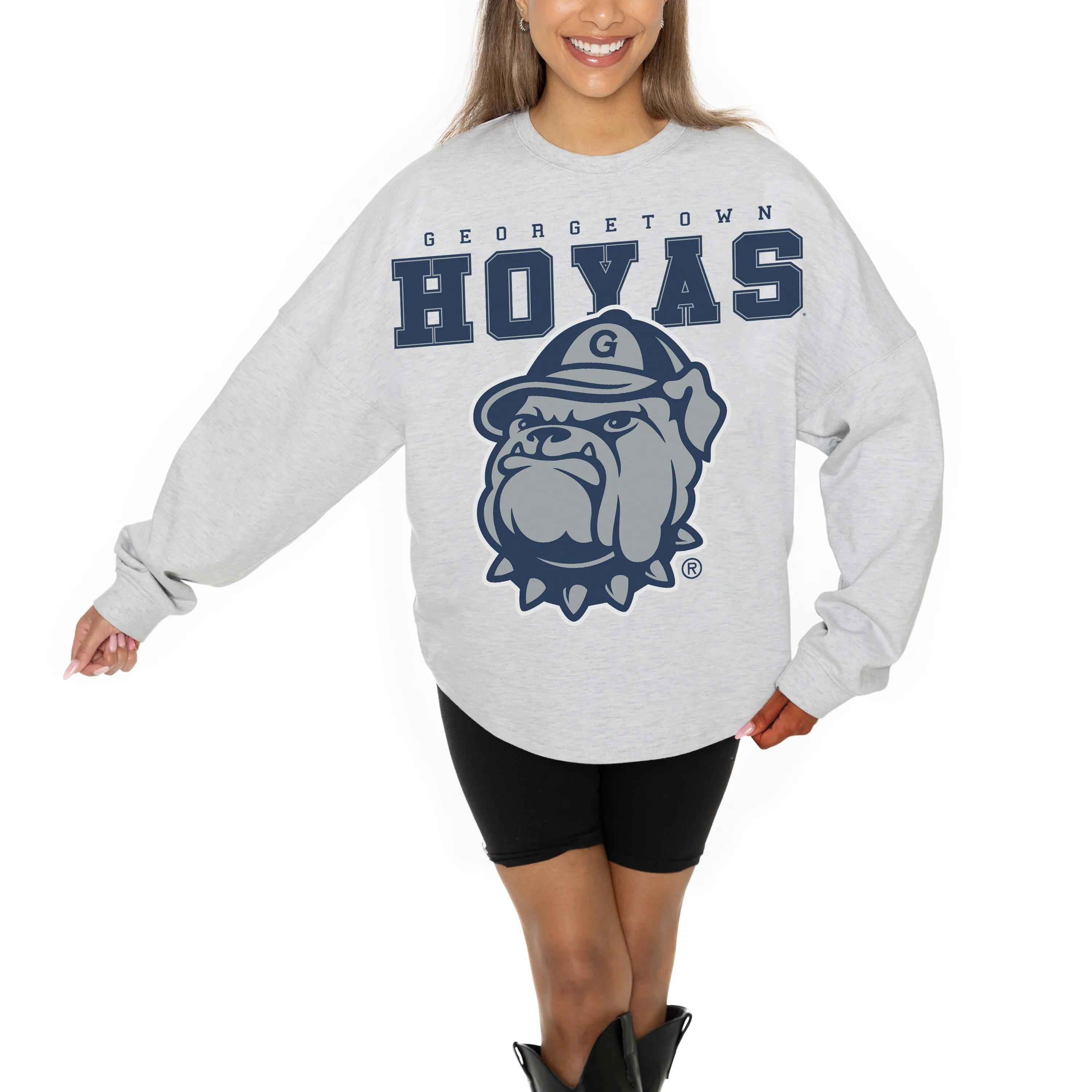 Gameday Couture Georgetown Hoyas Women's Ash Big Goals Relaxed Fit French Terry Pullover Sweatshirt