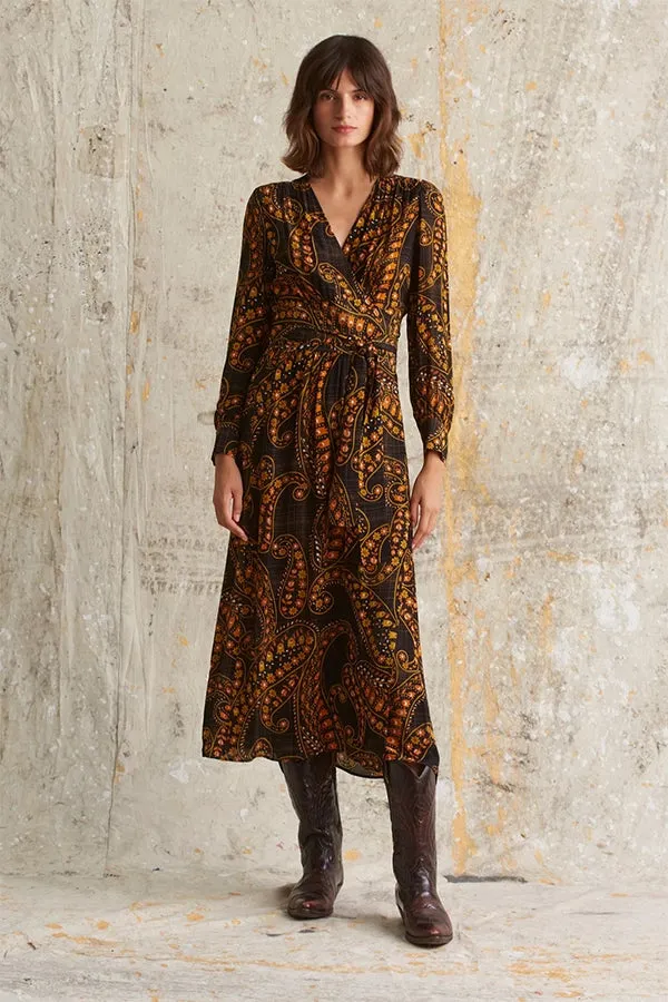 Gerard Darel & PabloJANE 1970 FLORAL PAISLEY PRINT LONG WRAP DRESS