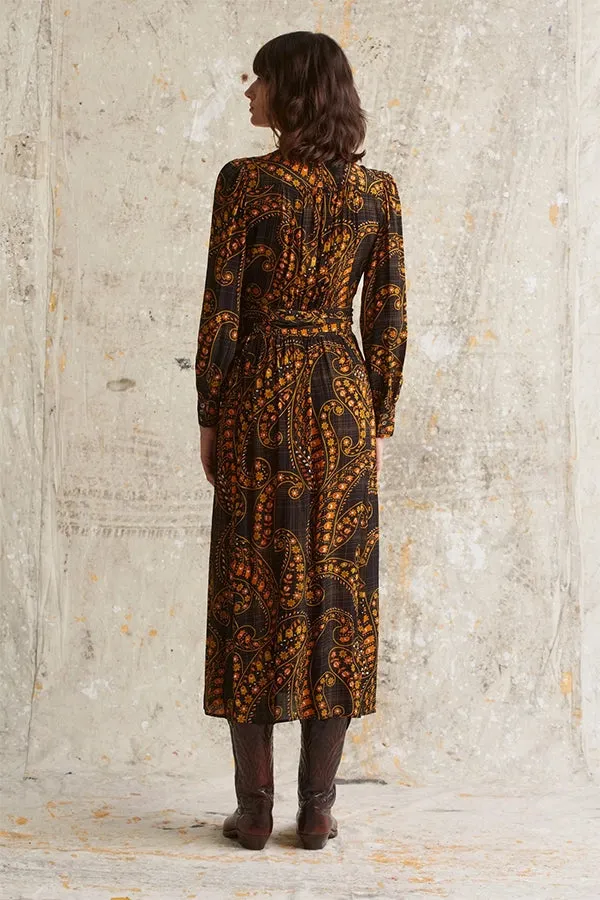 Gerard Darel & PabloJANE 1970 FLORAL PAISLEY PRINT LONG WRAP DRESS