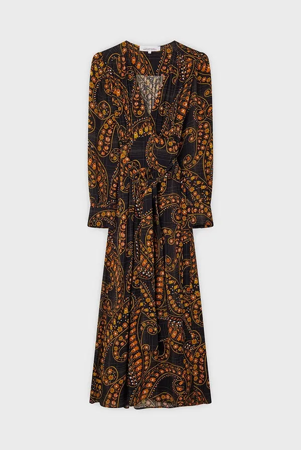 Gerard Darel & PabloJANE 1970 FLORAL PAISLEY PRINT LONG WRAP DRESS