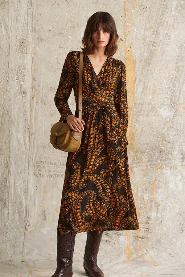 Gerard Darel & PabloJANE 1970 FLORAL PAISLEY PRINT LONG WRAP DRESS