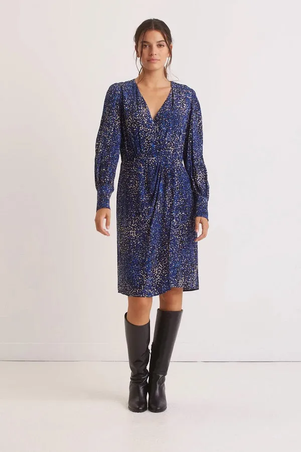 Gerard Darel & PabloJOE FLORAL PRINT ELECTRIC BLUE CREPE WRAP DRESS