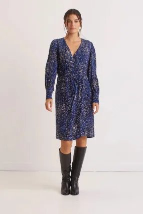 Gerard Darel & PabloJOE FLORAL PRINT ELECTRIC BLUE CREPE WRAP DRESS