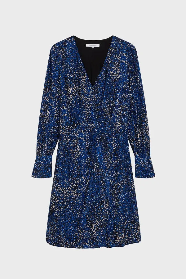 Gerard Darel & PabloJOE FLORAL PRINT ELECTRIC BLUE CREPE WRAP DRESS