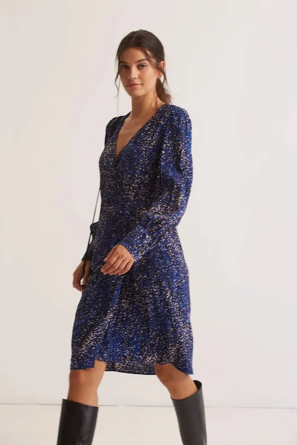 Gerard Darel & PabloJOE FLORAL PRINT ELECTRIC BLUE CREPE WRAP DRESS