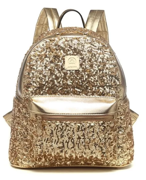 Gold Metallic Shiny Sequins Glittering Gothic Punk Rock Backpack