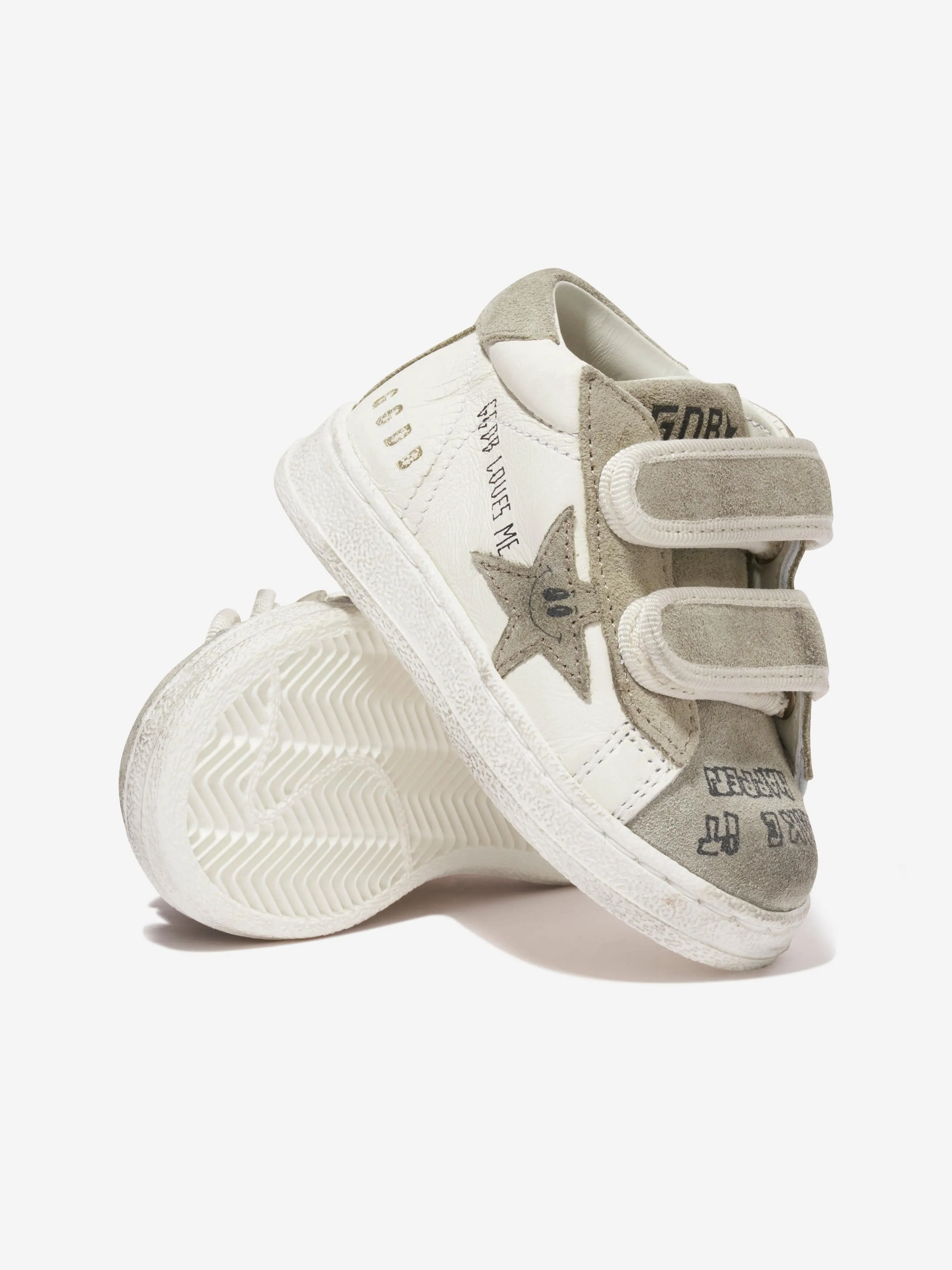 Golden Goose Kids June Leather Journey Print Star Trainers in White