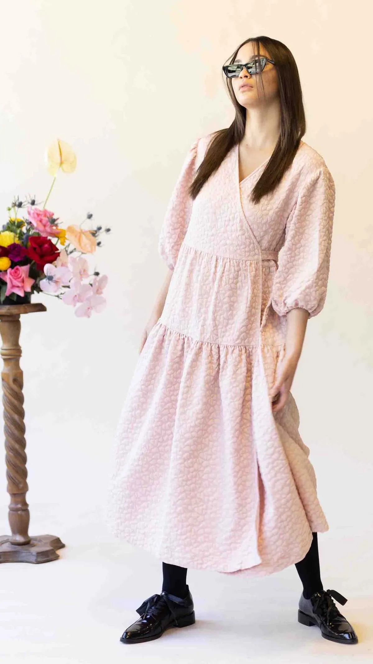 Heavy Hearts Wrap Dress - Pink Pastal