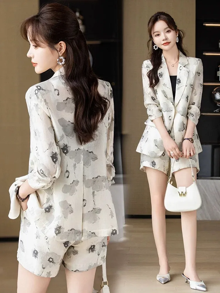 High-end suit suit for women 2024 summer new style printed design jacket casual suit shorts two-piece set