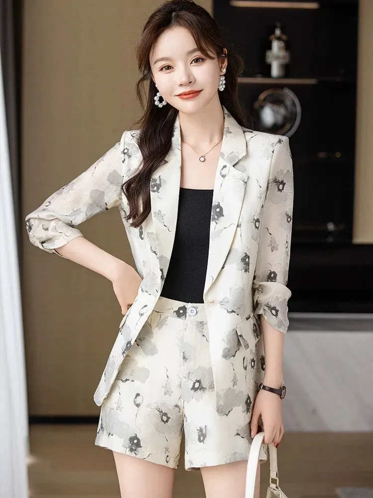 High-end suit suit for women 2024 summer new style printed design jacket casual suit shorts two-piece set