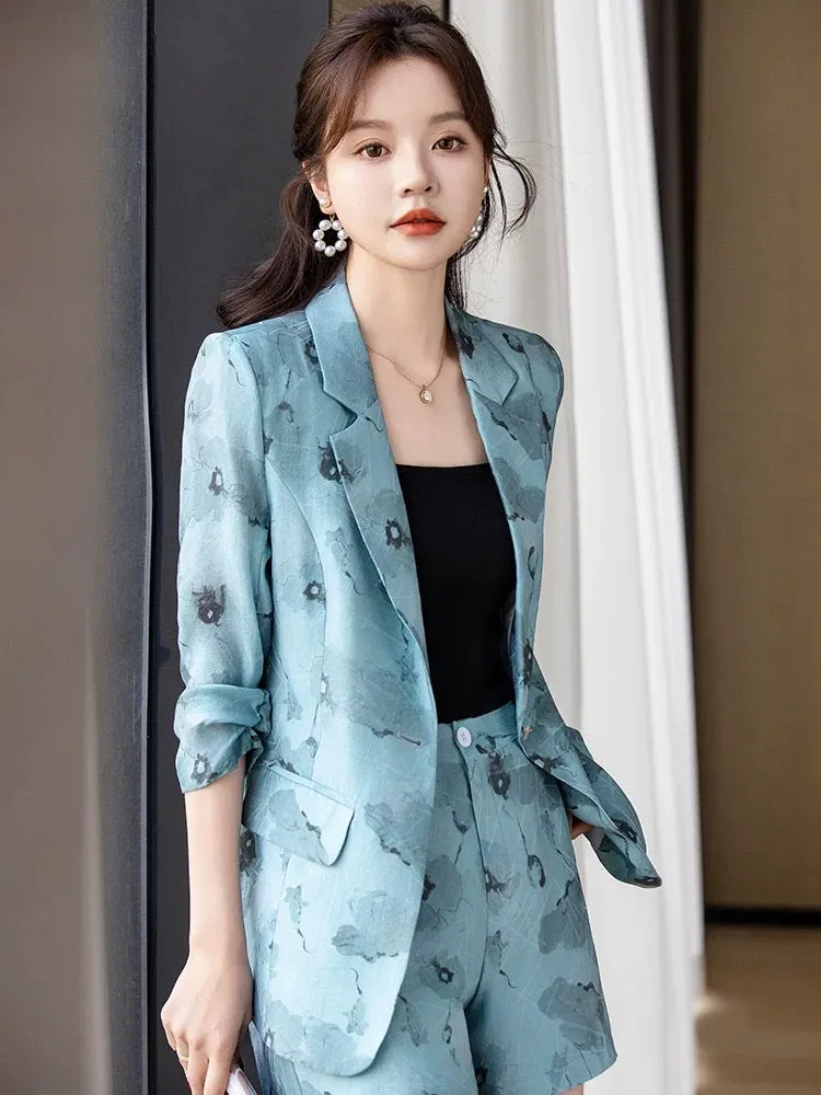 High-end suit suit for women 2024 summer new style printed design jacket casual suit shorts two-piece set