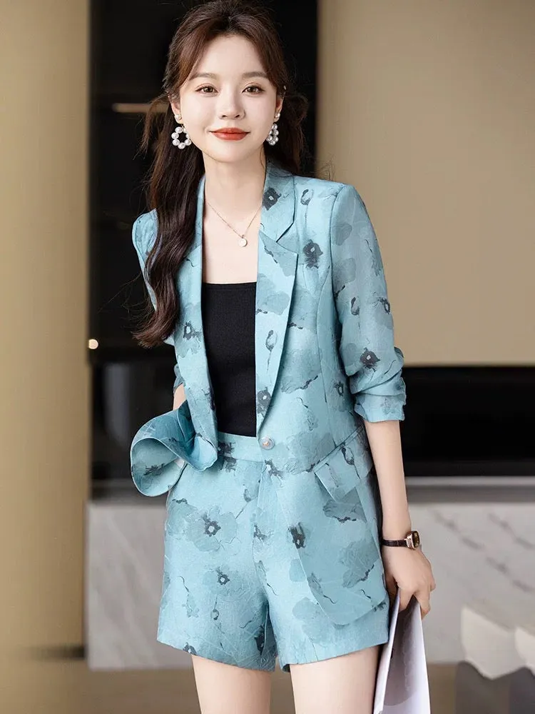 High-end suit suit for women 2024 summer new style printed design jacket casual suit shorts two-piece set