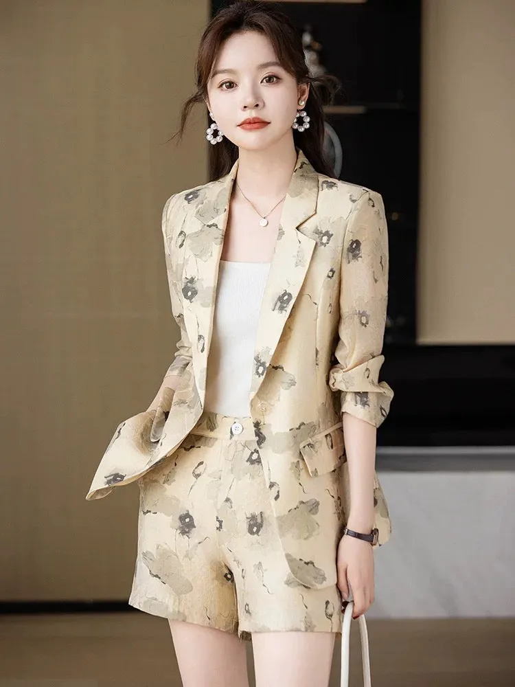 High-end suit suit for women 2024 summer new style printed design jacket casual suit shorts two-piece set