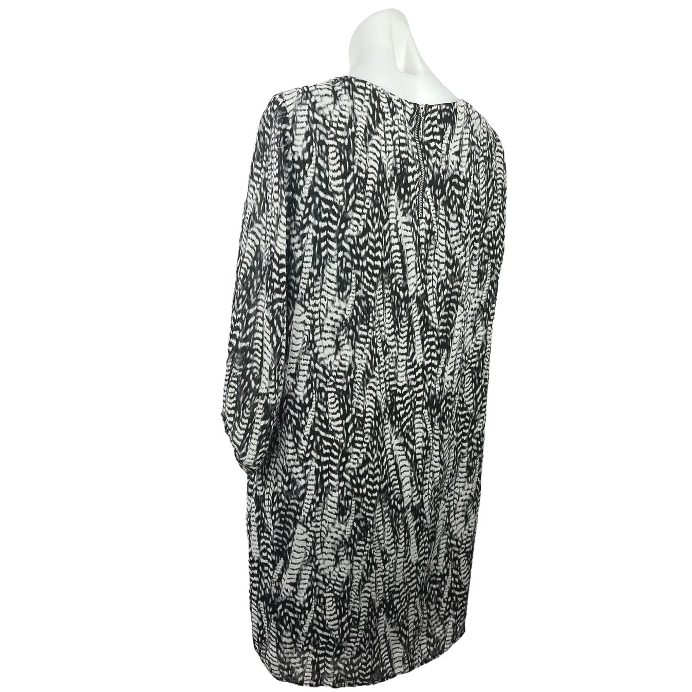 H&M Black White Printed Geometric Pullover Long Sleeve Shift Mini Dress Size 10