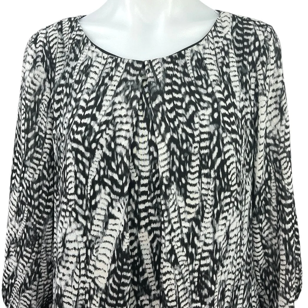 H&M Black White Printed Geometric Pullover Long Sleeve Shift Mini Dress Size 10