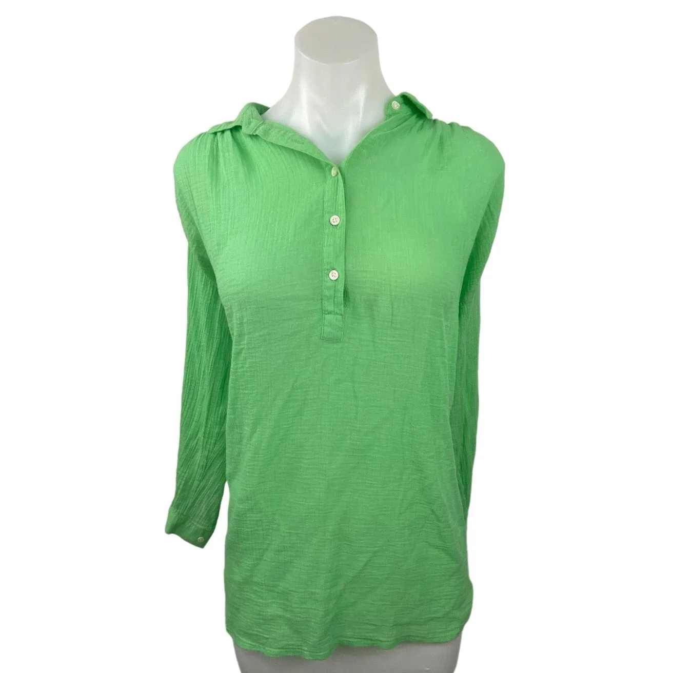 J. Crew Green 3/4 Sleeve Button Front Collared Pullover Blouse Shirt Top Sz XXS