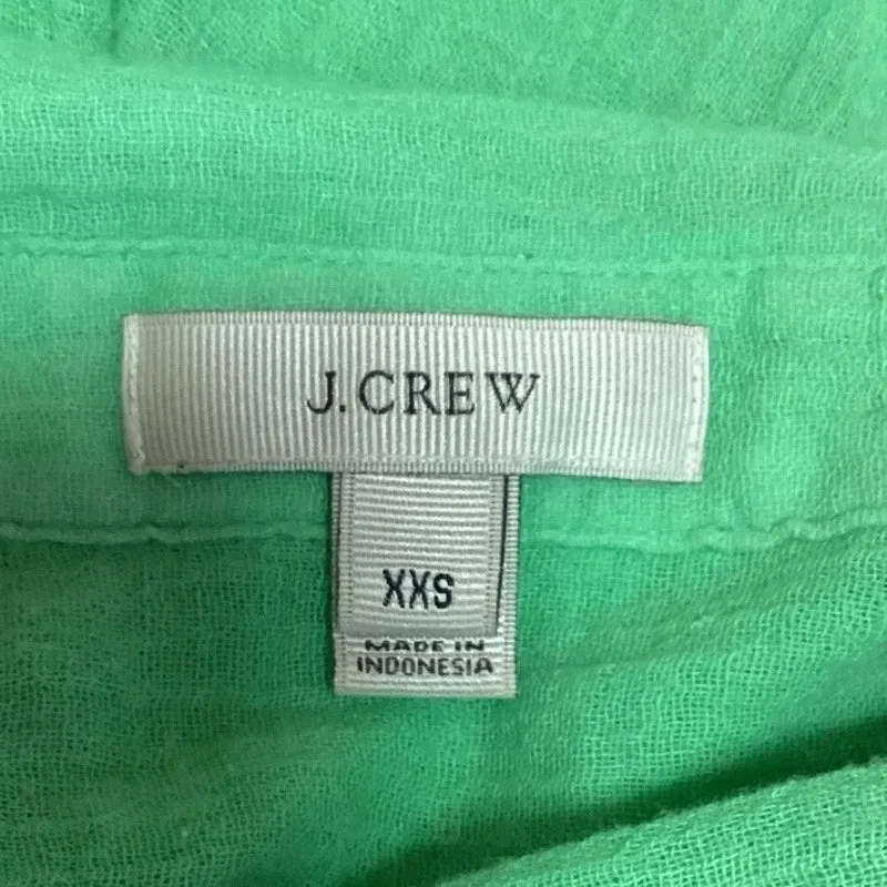 J. Crew Green 3/4 Sleeve Button Front Collared Pullover Blouse Shirt Top Sz XXS