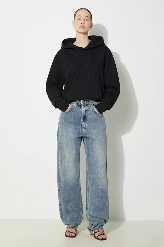 JW Anderson cotton sweatshirt Logo Embroidery Hoodie women's black color hooded smooth JW0164.PG0861.999