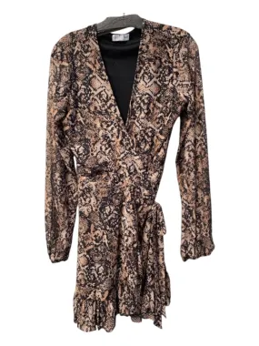 Koko + Mason Size M Animal Print poly spandex Wrap Long Sleeve Flutter Hem Dress