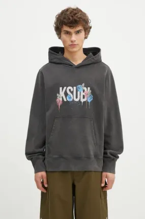 KSUBI cotton sweatshirt Graff Rose Kash Hoodie men's gray color hooded with a print MPF24FL010