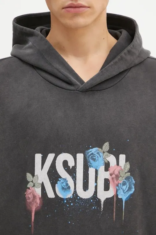 KSUBI cotton sweatshirt Graff Rose Kash Hoodie men's gray color hooded with a print MPF24FL010