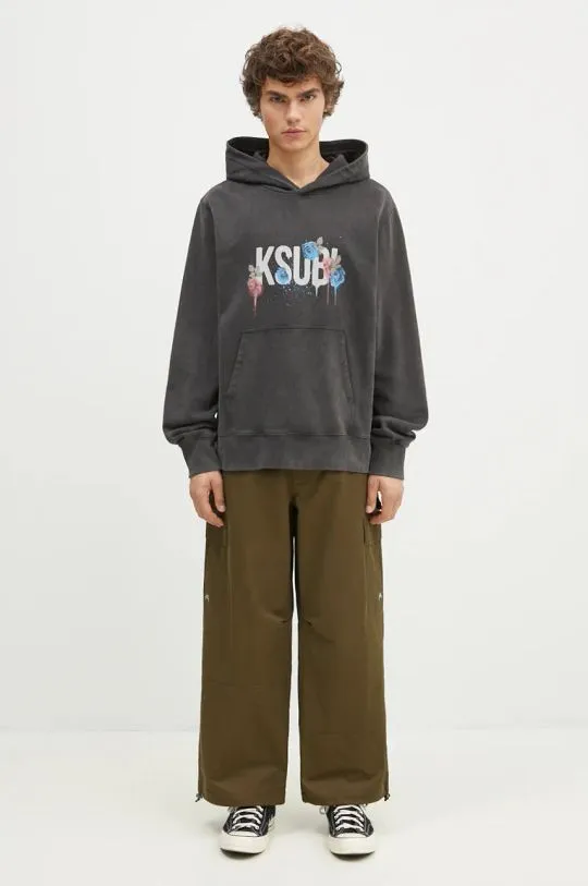 KSUBI cotton sweatshirt Graff Rose Kash Hoodie men's gray color hooded with a print MPF24FL010