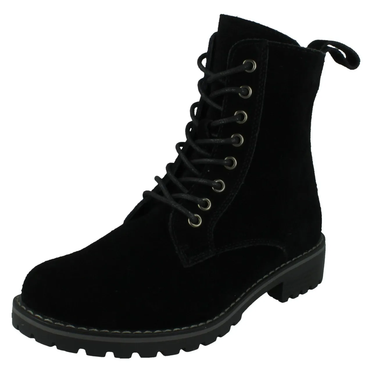 Ladies Spot On Low Lace Up Ankle Boot with Inside Zip F5R1206