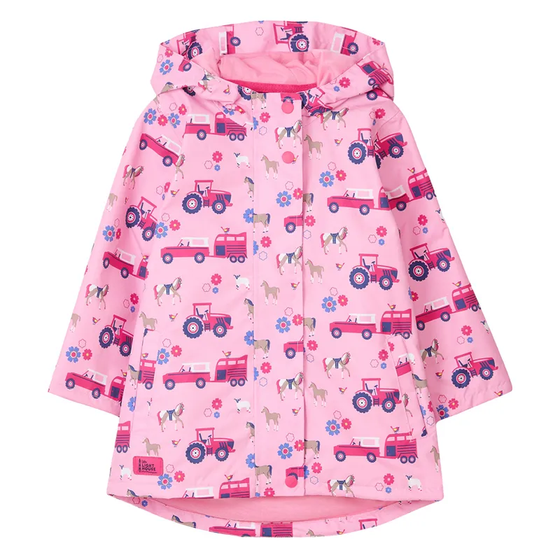 Lighthouse Olivia Junior Girls Waterproof Jacket - Blush Pink Farm Print