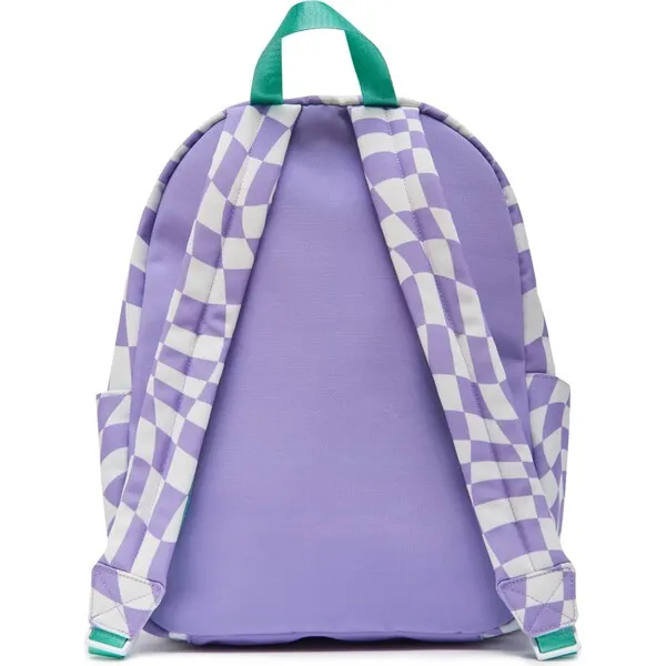 Little Chicken Checkered Pattern Backpack With Monogram Patches, Purple