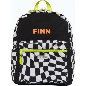 Little Chicken Small Checkered Pattern Backpack With Embroidered Name, Black & White