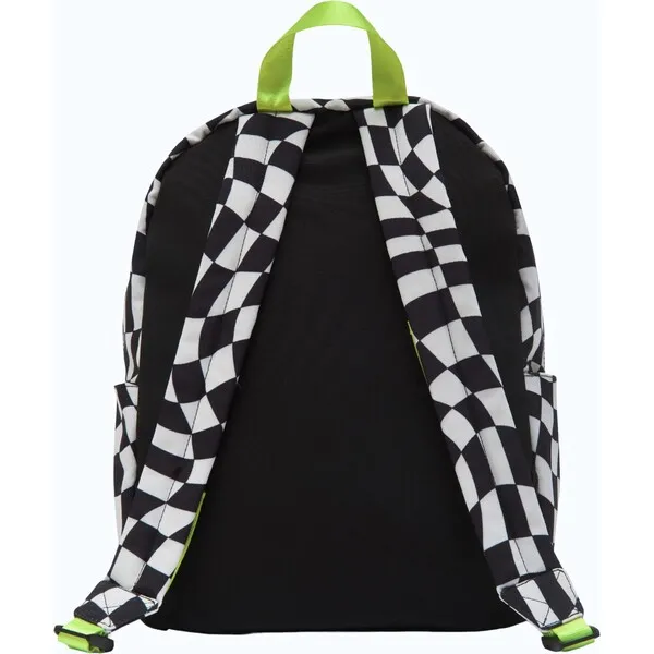 Little Chicken Small Checkered Pattern Backpack With Embroidered Name, Black & White