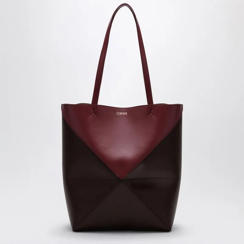 LOEWE Crimson & Dark Burgundy Leather Tote with Geometric Design