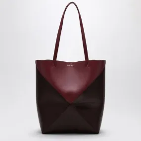 LOEWE Crimson & Dark Burgundy Leather Tote with Geometric Design