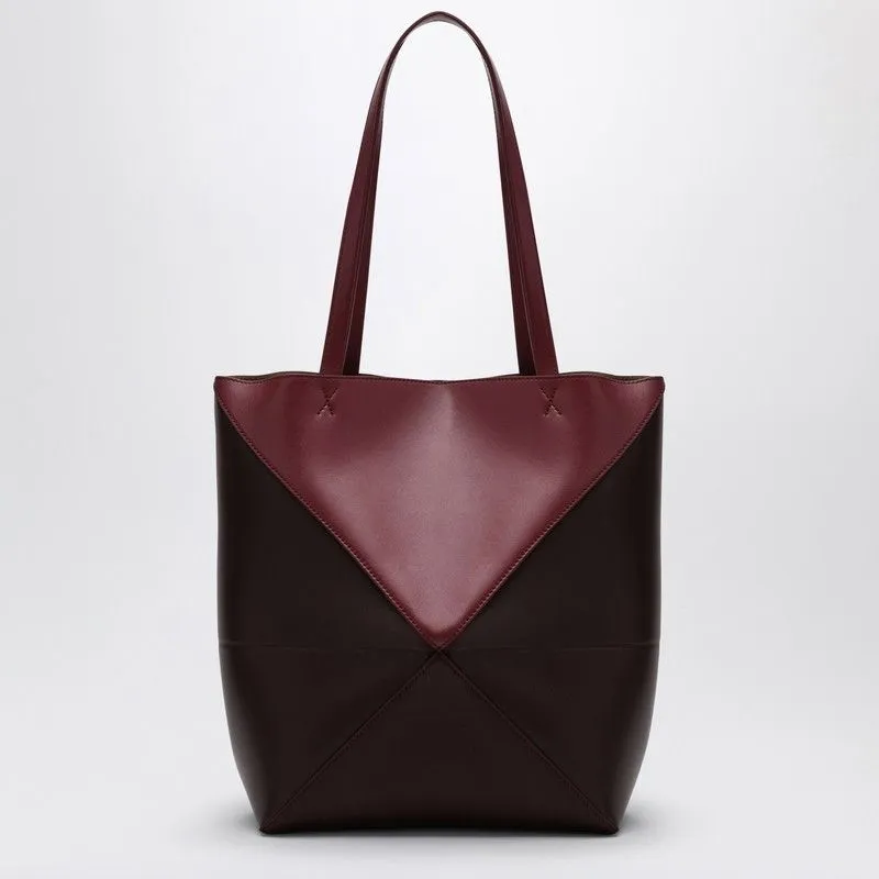 LOEWE Crimson & Dark Burgundy Leather Tote with Geometric Design