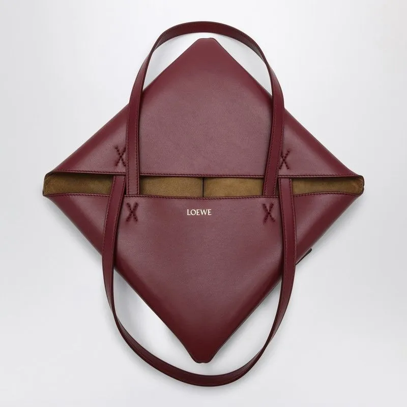 LOEWE Crimson & Dark Burgundy Leather Tote with Geometric Design