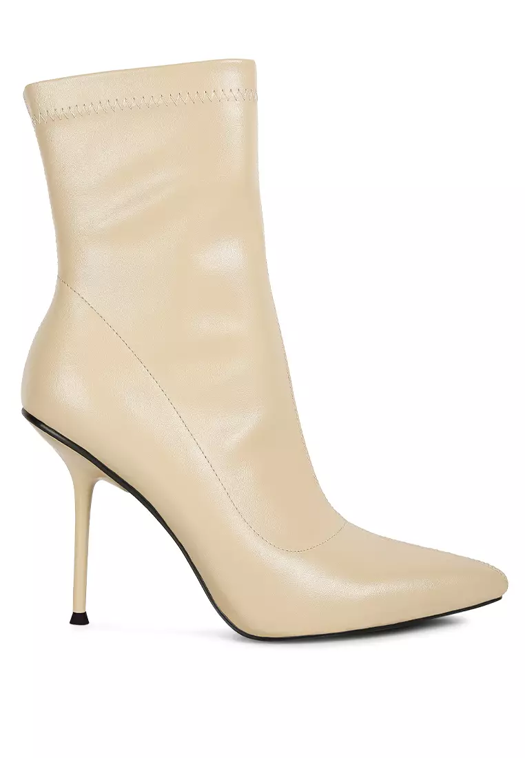 London Rag Beige High Pointed Heeled Ankle Boot